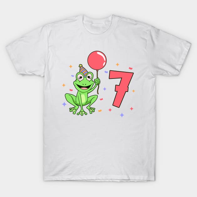 I am 7 with frog - kids birthday 7 years old T-Shirt by Modern Medieval Design